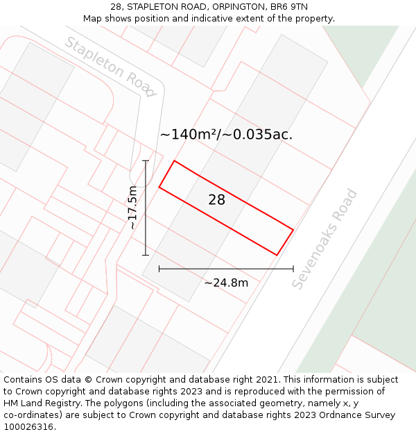 28, STAPLETON ROAD, ORPINGTON, BR6 9TN: Plot and title map