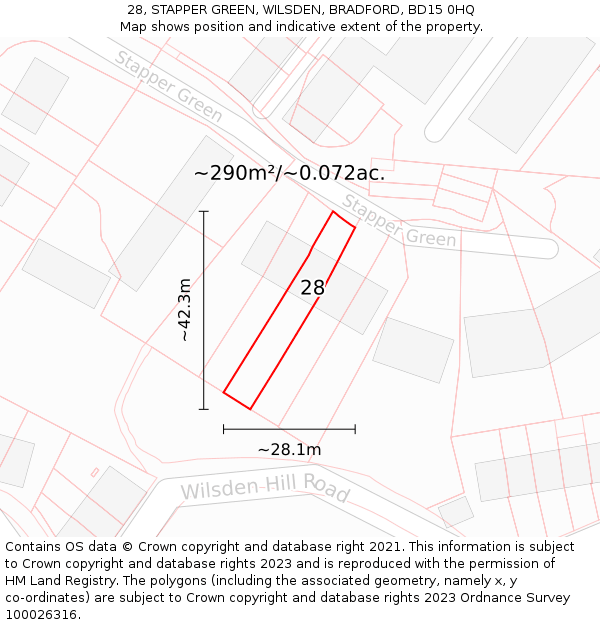 28, STAPPER GREEN, WILSDEN, BRADFORD, BD15 0HQ: Plot and title map