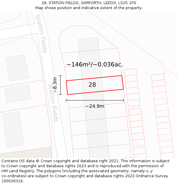 28, STATION FIELDS, GARFORTH, LEEDS, LS25 1PS: Plot and title map