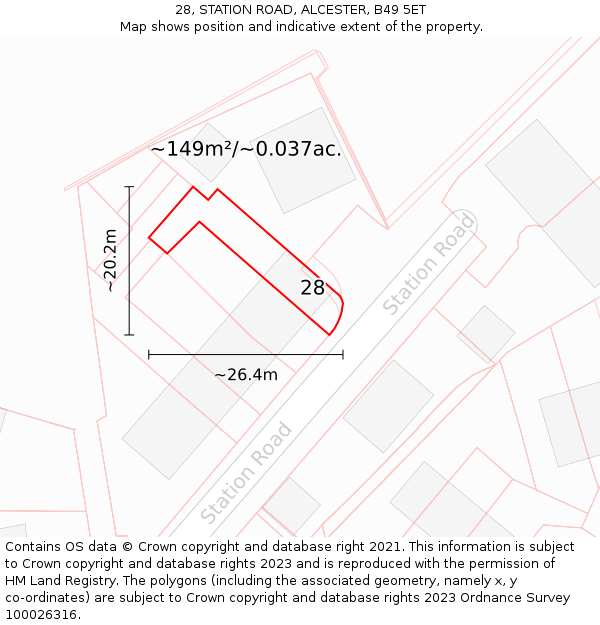 28, STATION ROAD, ALCESTER, B49 5ET: Plot and title map
