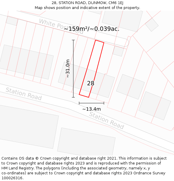 28, STATION ROAD, DUNMOW, CM6 1EJ: Plot and title map