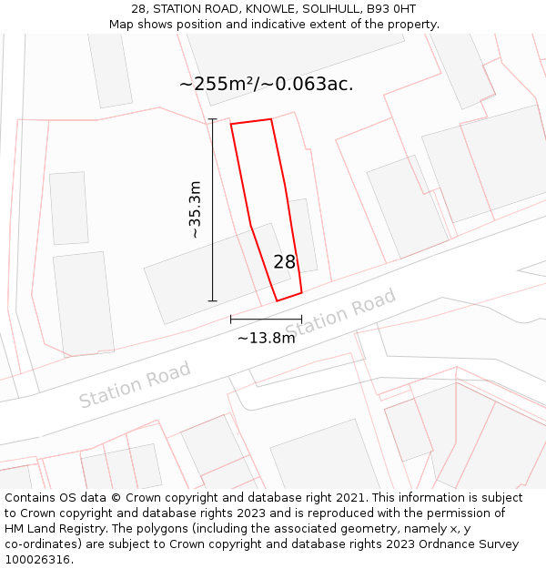 28, STATION ROAD, KNOWLE, SOLIHULL, B93 0HT: Plot and title map
