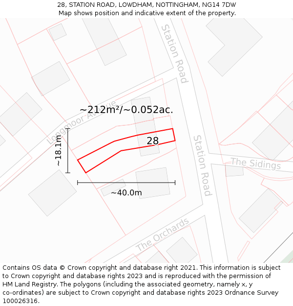 28, STATION ROAD, LOWDHAM, NOTTINGHAM, NG14 7DW: Plot and title map