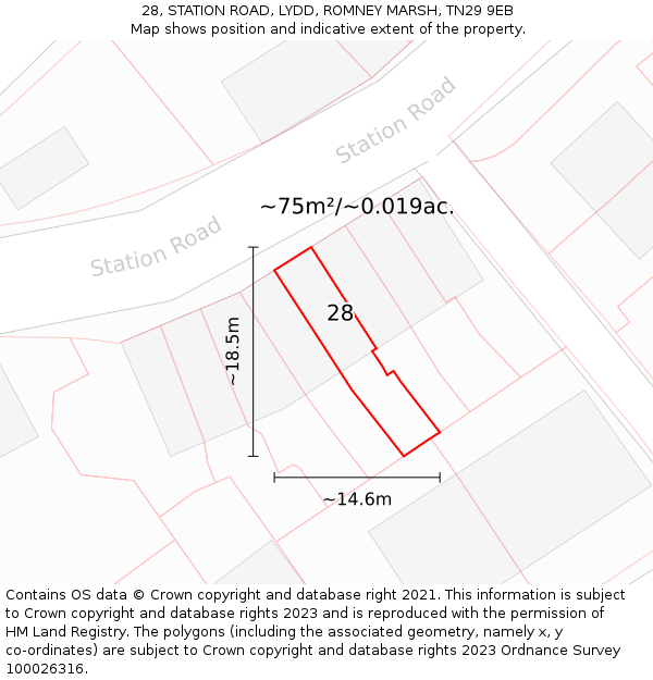 28, STATION ROAD, LYDD, ROMNEY MARSH, TN29 9EB: Plot and title map