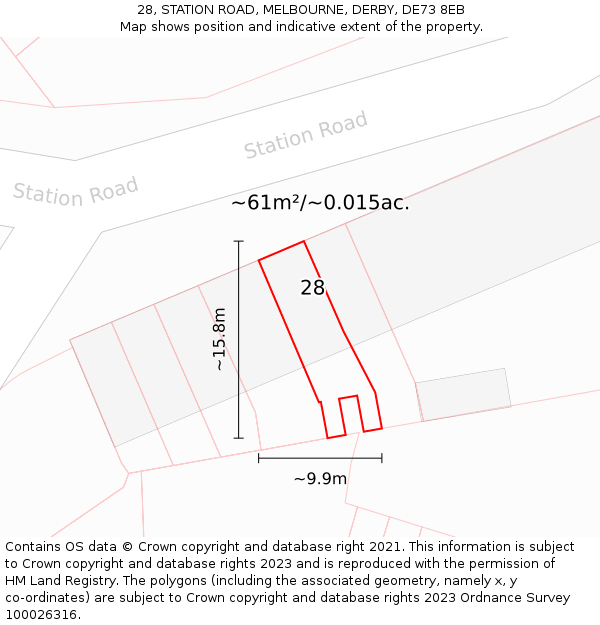 28, STATION ROAD, MELBOURNE, DERBY, DE73 8EB: Plot and title map