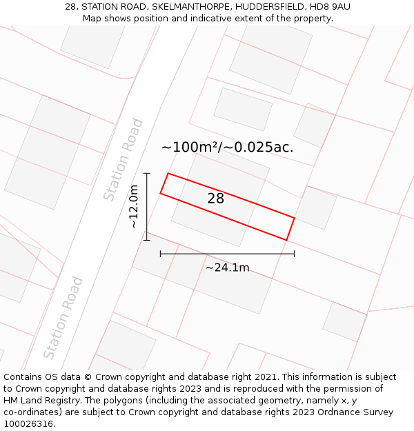 28, STATION ROAD, SKELMANTHORPE, HUDDERSFIELD, HD8 9AU: Plot and title map