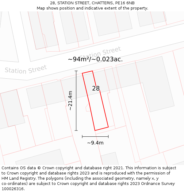 28, STATION STREET, CHATTERIS, PE16 6NB: Plot and title map