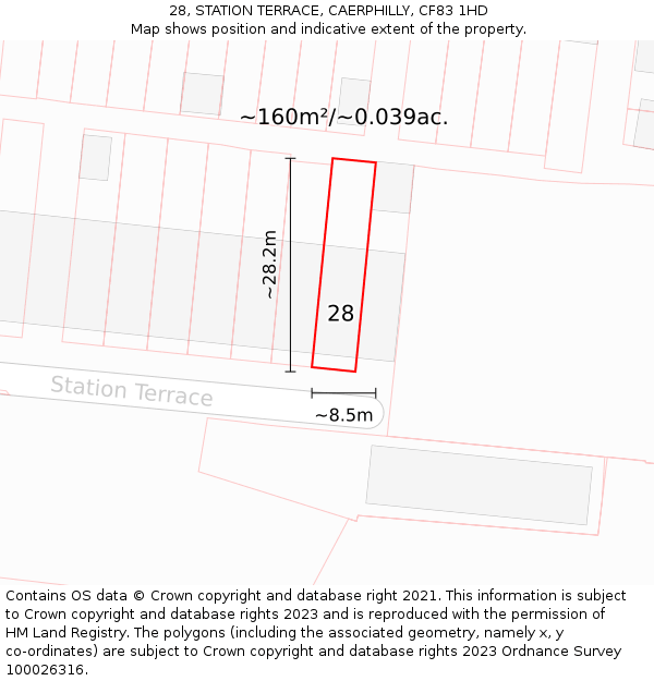 28, STATION TERRACE, CAERPHILLY, CF83 1HD: Plot and title map