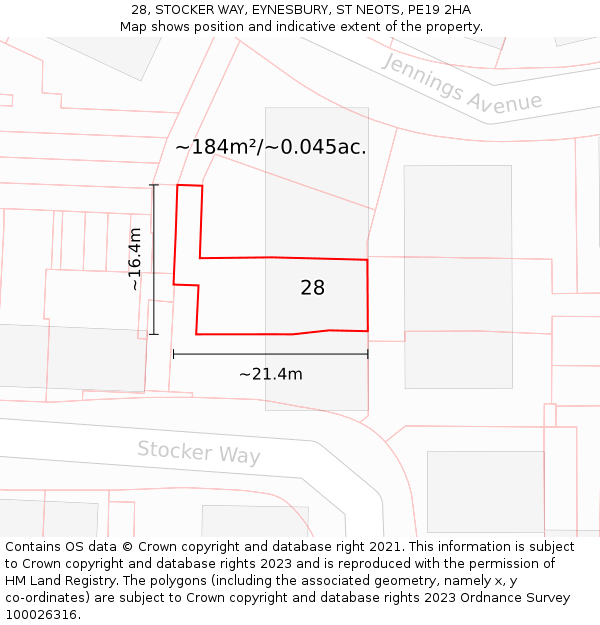 28, STOCKER WAY, EYNESBURY, ST NEOTS, PE19 2HA: Plot and title map