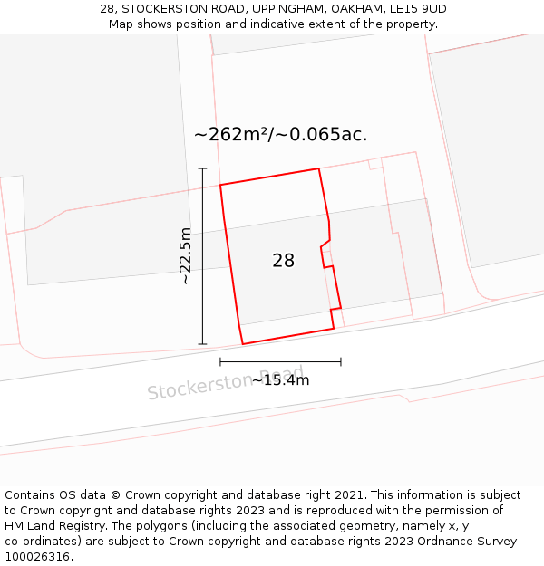 28, STOCKERSTON ROAD, UPPINGHAM, OAKHAM, LE15 9UD: Plot and title map