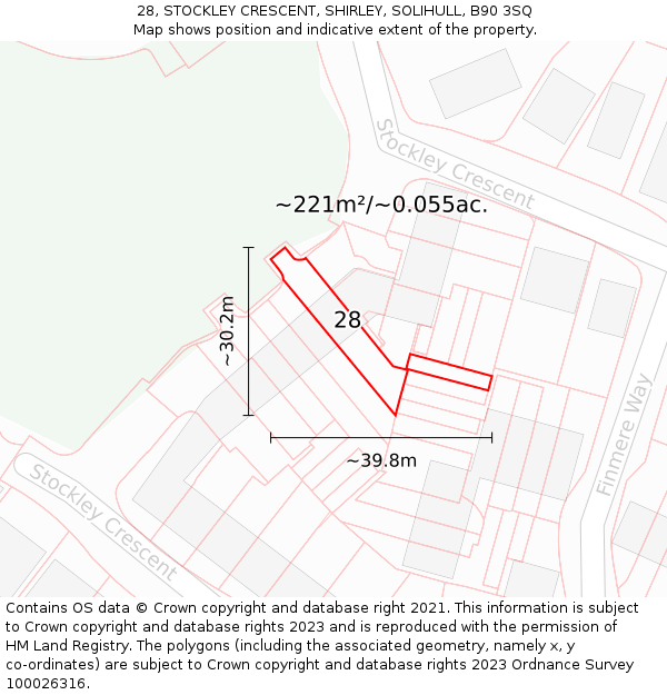 28, STOCKLEY CRESCENT, SHIRLEY, SOLIHULL, B90 3SQ: Plot and title map
