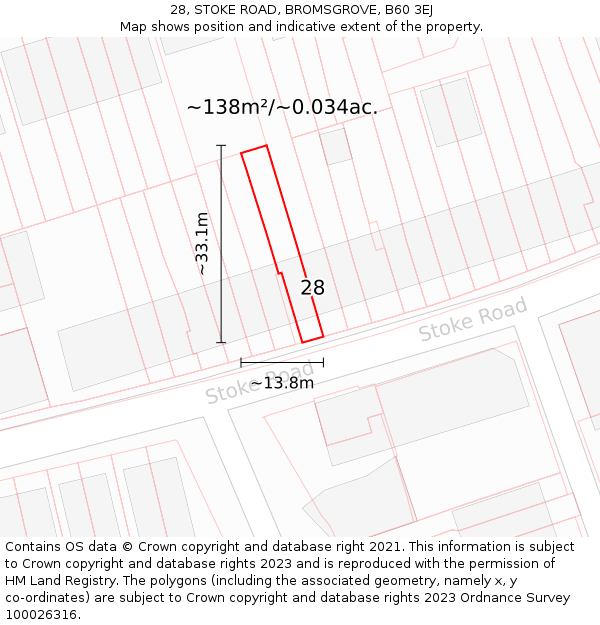 28, STOKE ROAD, BROMSGROVE, B60 3EJ: Plot and title map