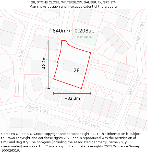 28, STONE CLOSE, WINTERSLOW, SALISBURY, SP5 1TN: Plot and title map