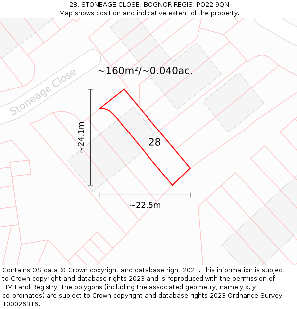 28, STONEAGE CLOSE, BOGNOR REGIS, PO22 9QN: Plot and title map