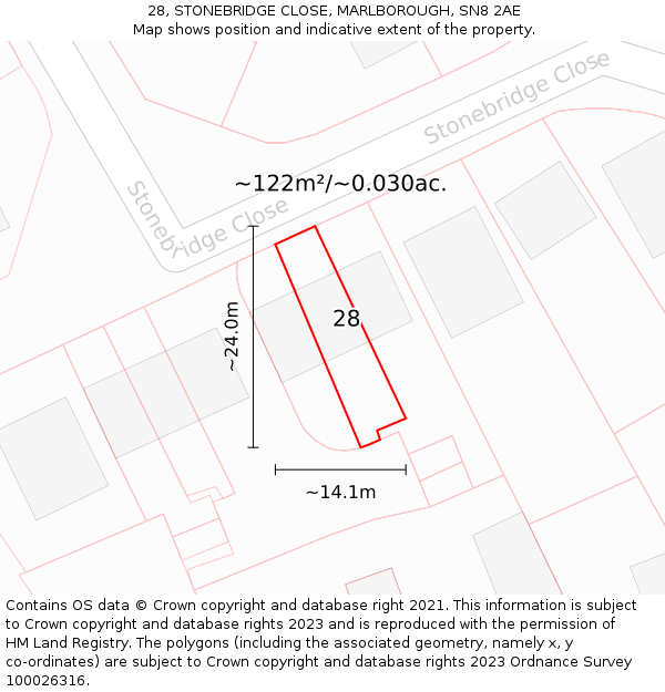 28, STONEBRIDGE CLOSE, MARLBOROUGH, SN8 2AE: Plot and title map