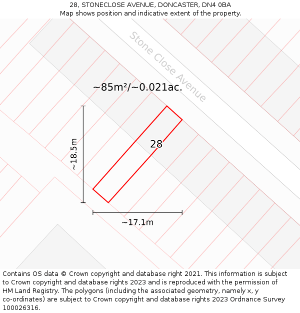 28, STONECLOSE AVENUE, DONCASTER, DN4 0BA: Plot and title map