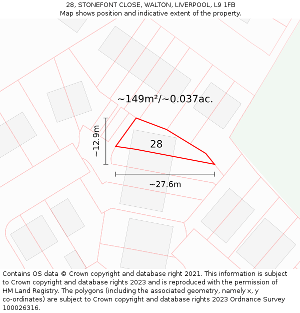28, STONEFONT CLOSE, WALTON, LIVERPOOL, L9 1FB: Plot and title map
