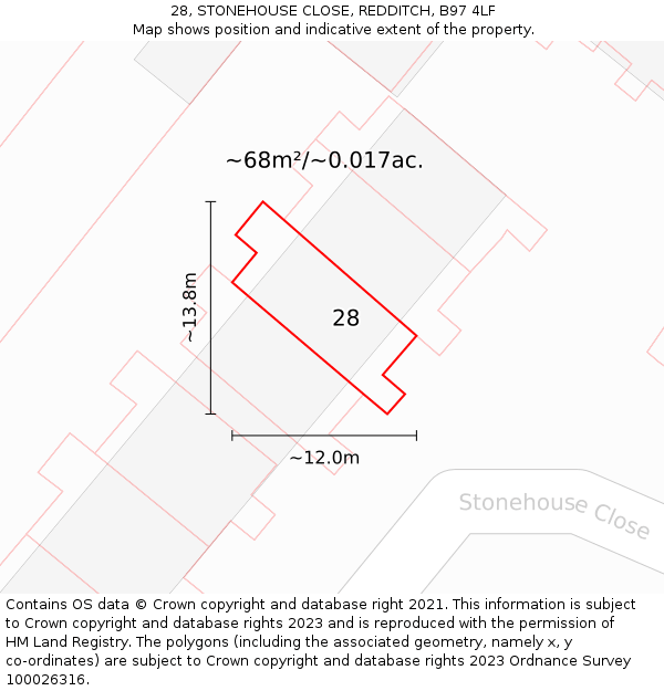 28, STONEHOUSE CLOSE, REDDITCH, B97 4LF: Plot and title map