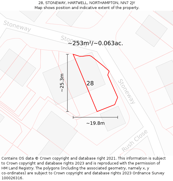 28, STONEWAY, HARTWELL, NORTHAMPTON, NN7 2JY: Plot and title map
