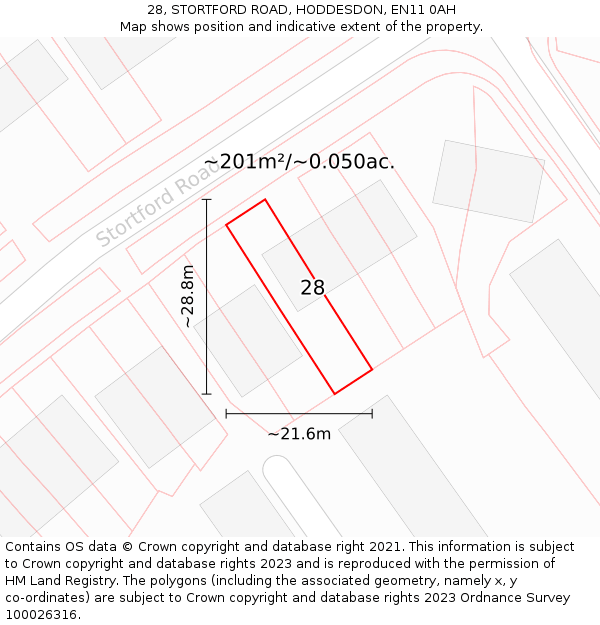 28, STORTFORD ROAD, HODDESDON, EN11 0AH: Plot and title map