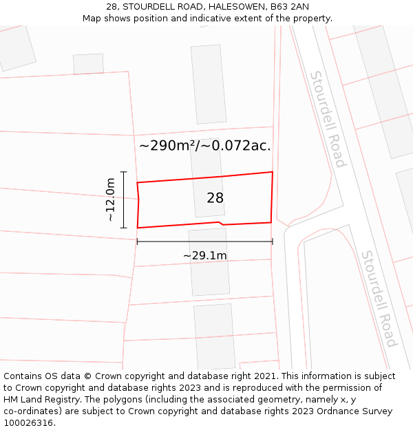 28, STOURDELL ROAD, HALESOWEN, B63 2AN: Plot and title map
