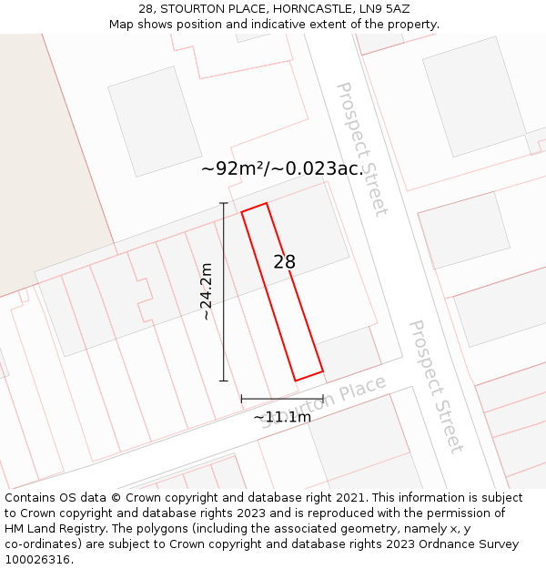 28, STOURTON PLACE, HORNCASTLE, LN9 5AZ: Plot and title map