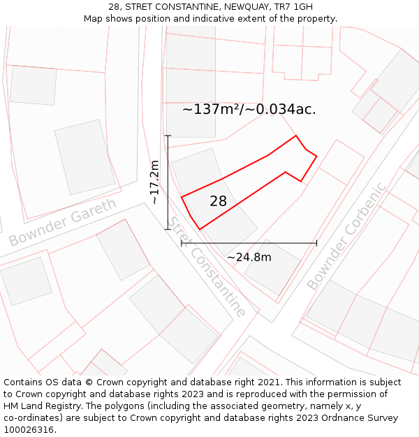 28, STRET CONSTANTINE, NEWQUAY, TR7 1GH: Plot and title map