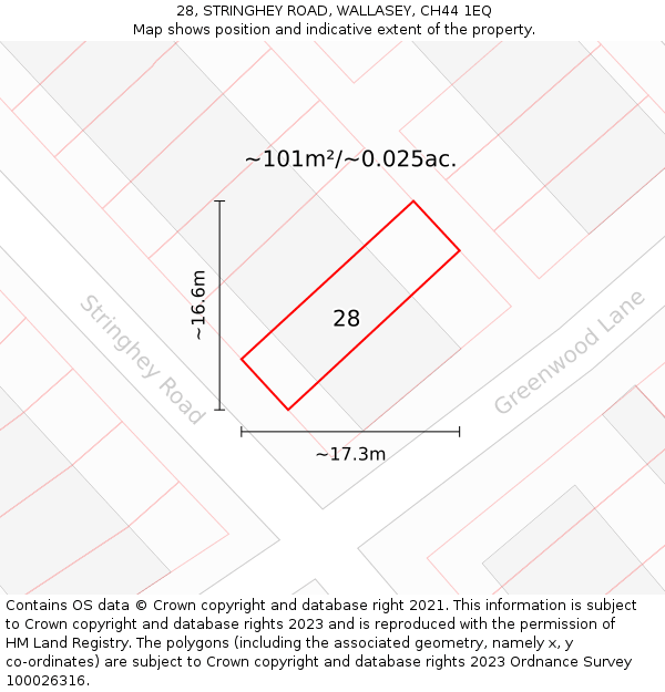 28, STRINGHEY ROAD, WALLASEY, CH44 1EQ: Plot and title map