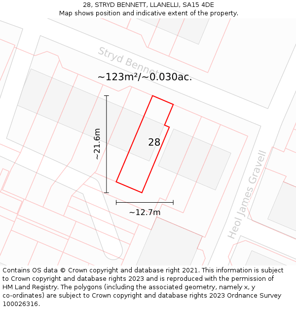 28, STRYD BENNETT, LLANELLI, SA15 4DE: Plot and title map