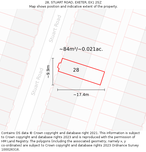 28, STUART ROAD, EXETER, EX1 2SZ: Plot and title map