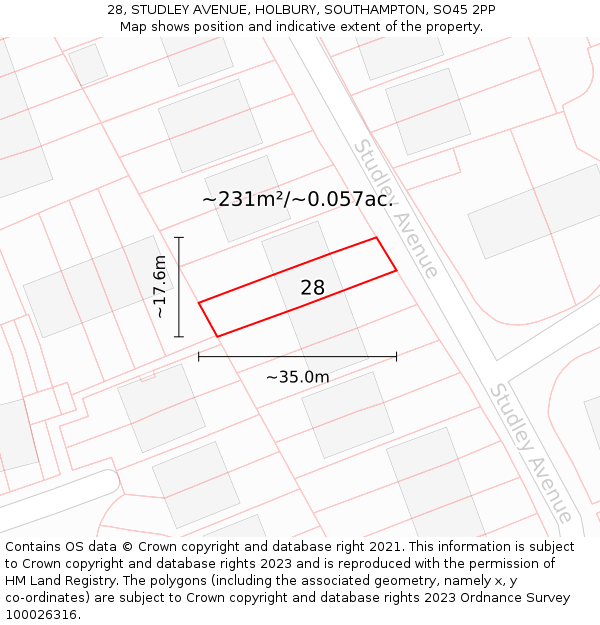 28, STUDLEY AVENUE, HOLBURY, SOUTHAMPTON, SO45 2PP: Plot and title map