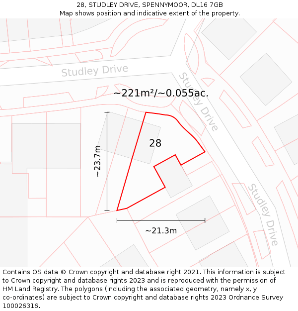 28, STUDLEY DRIVE, SPENNYMOOR, DL16 7GB: Plot and title map