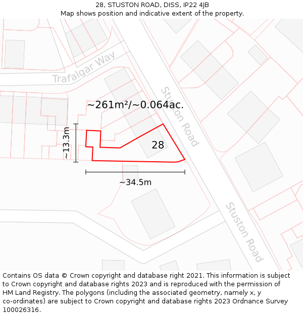 28, STUSTON ROAD, DISS, IP22 4JB: Plot and title map