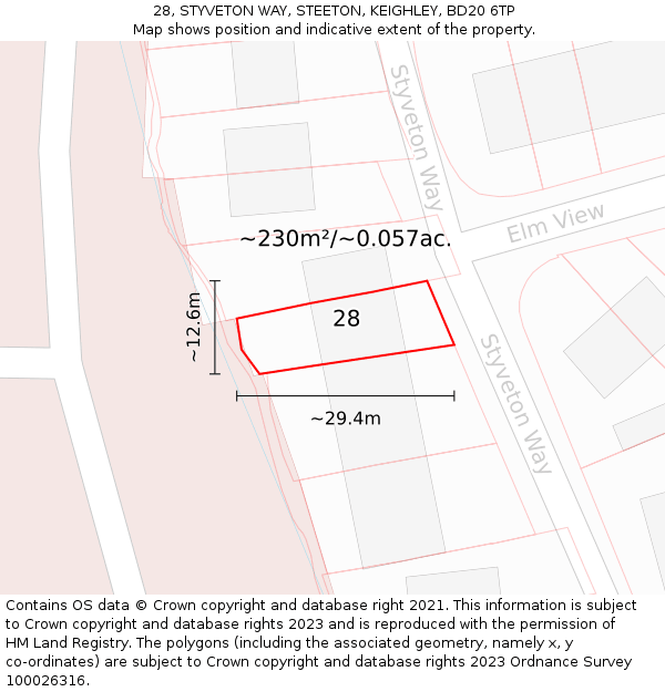 28, STYVETON WAY, STEETON, KEIGHLEY, BD20 6TP: Plot and title map