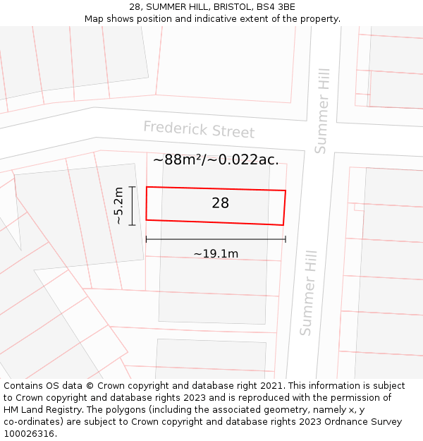28, SUMMER HILL, BRISTOL, BS4 3BE: Plot and title map