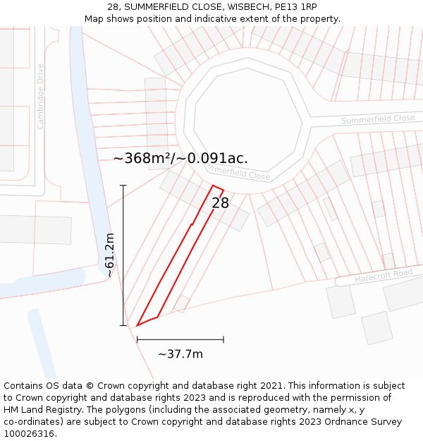 28, SUMMERFIELD CLOSE, WISBECH, PE13 1RP: Plot and title map