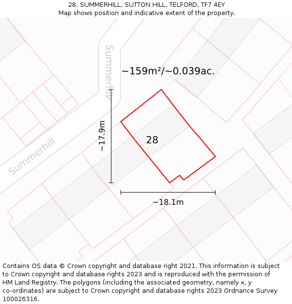 28, SUMMERHILL, SUTTON HILL, TELFORD, TF7 4EY: Plot and title map