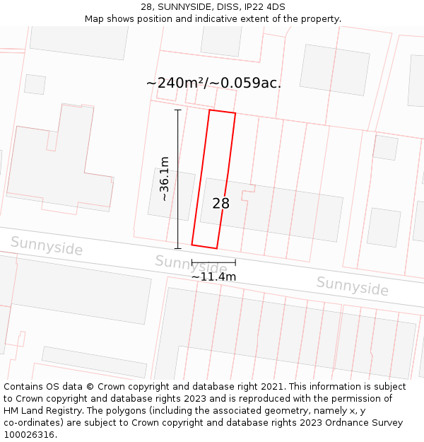 28, SUNNYSIDE, DISS, IP22 4DS: Plot and title map