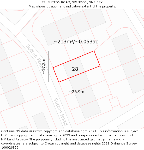 28, SUTTON ROAD, SWINDON, SN3 6BX: Plot and title map