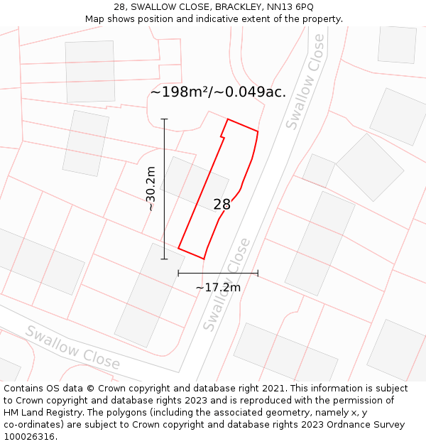 28, SWALLOW CLOSE, BRACKLEY, NN13 6PQ: Plot and title map