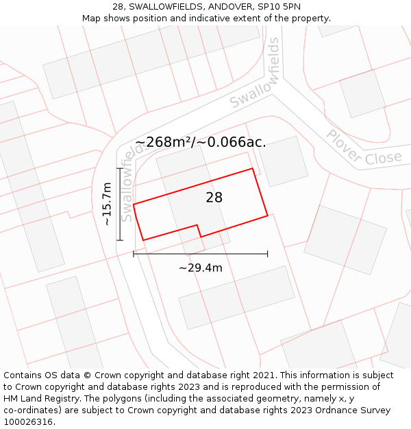 28, SWALLOWFIELDS, ANDOVER, SP10 5PN: Plot and title map