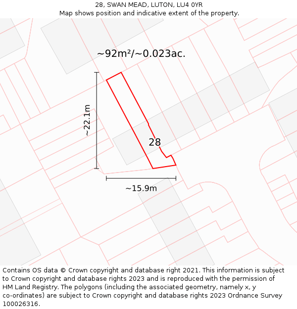 28, SWAN MEAD, LUTON, LU4 0YR: Plot and title map