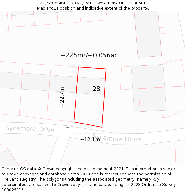 28, SYCAMORE DRIVE, PATCHWAY, BRISTOL, BS34 5ET: Plot and title map