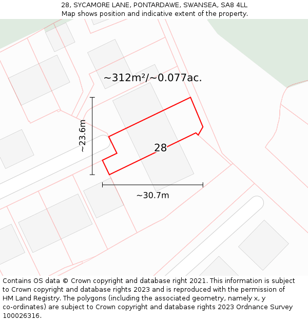 28, SYCAMORE LANE, PONTARDAWE, SWANSEA, SA8 4LL: Plot and title map