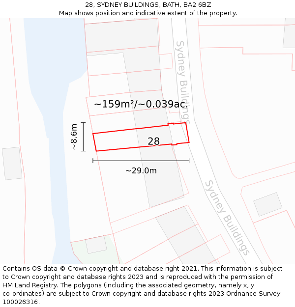 28, SYDNEY BUILDINGS, BATH, BA2 6BZ: Plot and title map