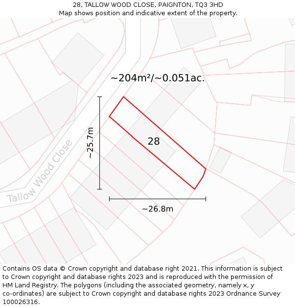 28, TALLOW WOOD CLOSE, PAIGNTON, TQ3 3HD: Plot and title map