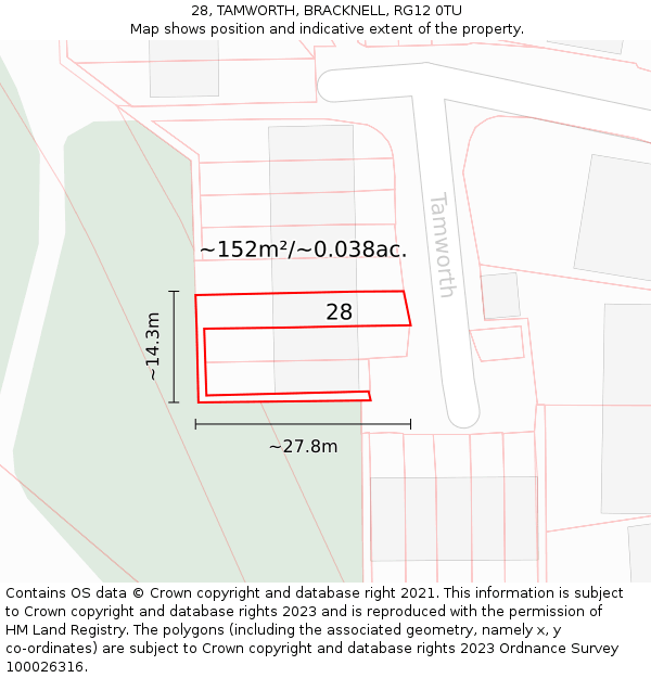 28, TAMWORTH, BRACKNELL, RG12 0TU: Plot and title map