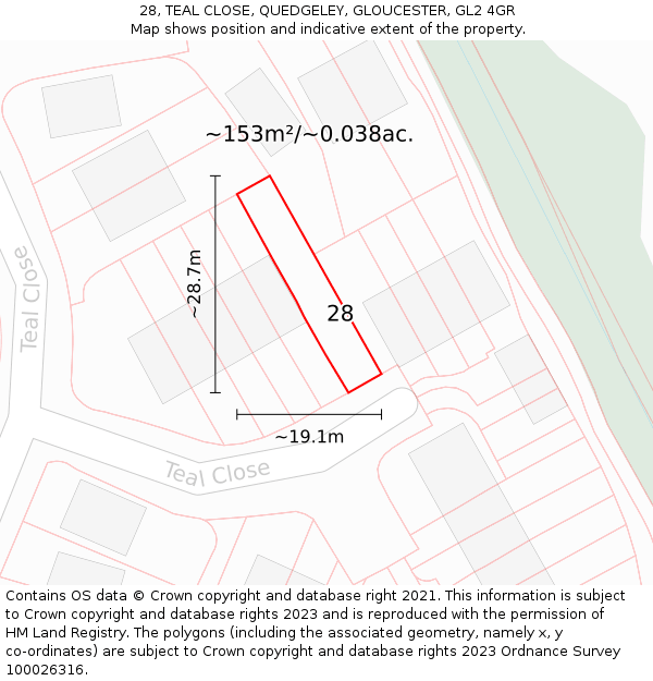 28, TEAL CLOSE, QUEDGELEY, GLOUCESTER, GL2 4GR: Plot and title map