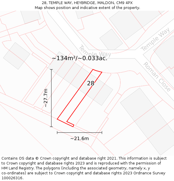 28, TEMPLE WAY, HEYBRIDGE, MALDON, CM9 4PX: Plot and title map