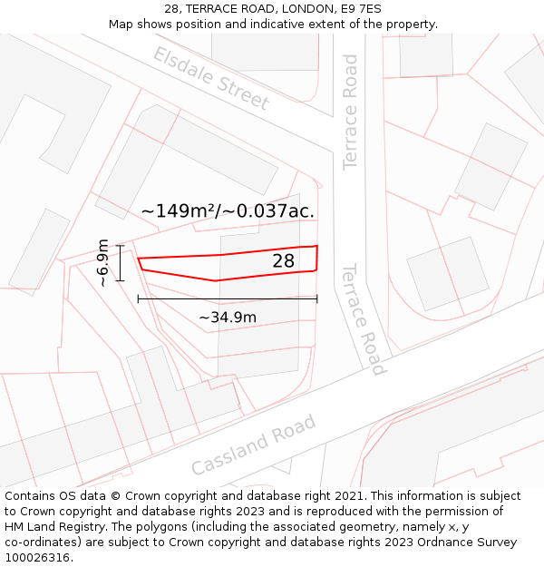 28, TERRACE ROAD, LONDON, E9 7ES: Plot and title map